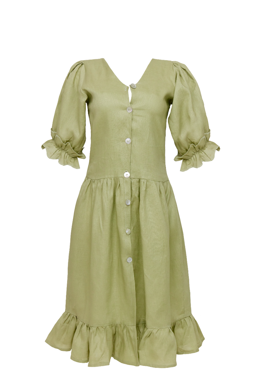 Gala Long Ruffle Dress Matcha