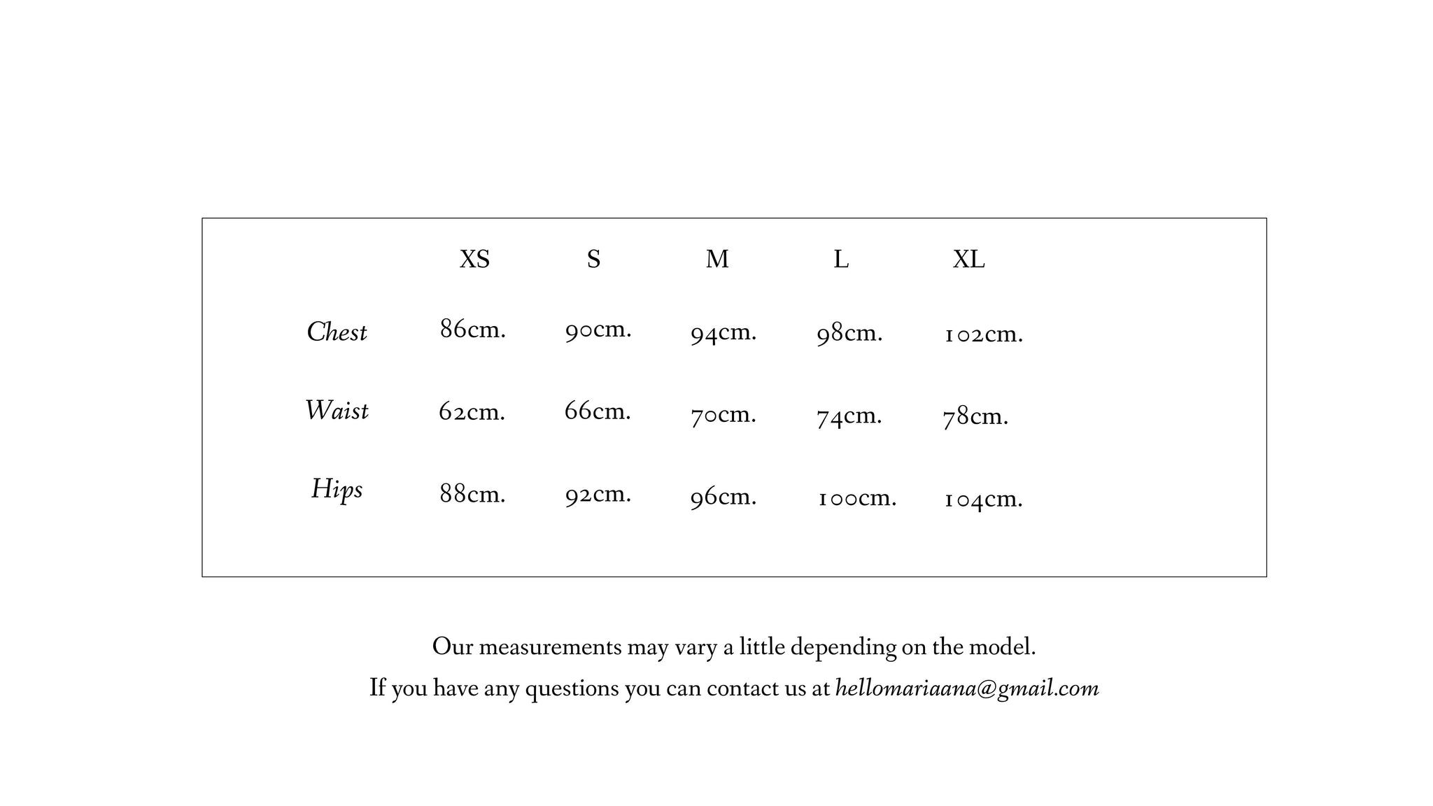 SIZE CHART